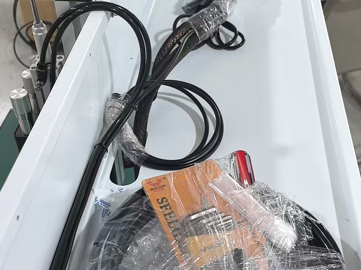 Accessories and cables prepared for a gantry battery spot welding machine