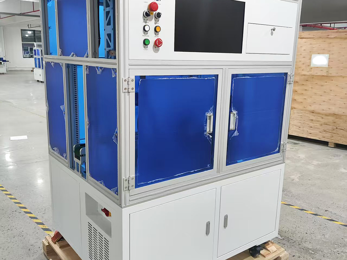 Side view of XWELL conveyor double side battery pack spot welding machine