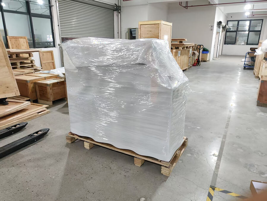 Battery pack assembly equipment protected with wrapping before shipment to India